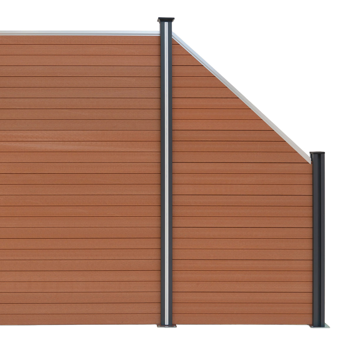 Staket för utomhusbruk i WPC och aluminium – 1x sned panel + 1 stolpar | Brun
