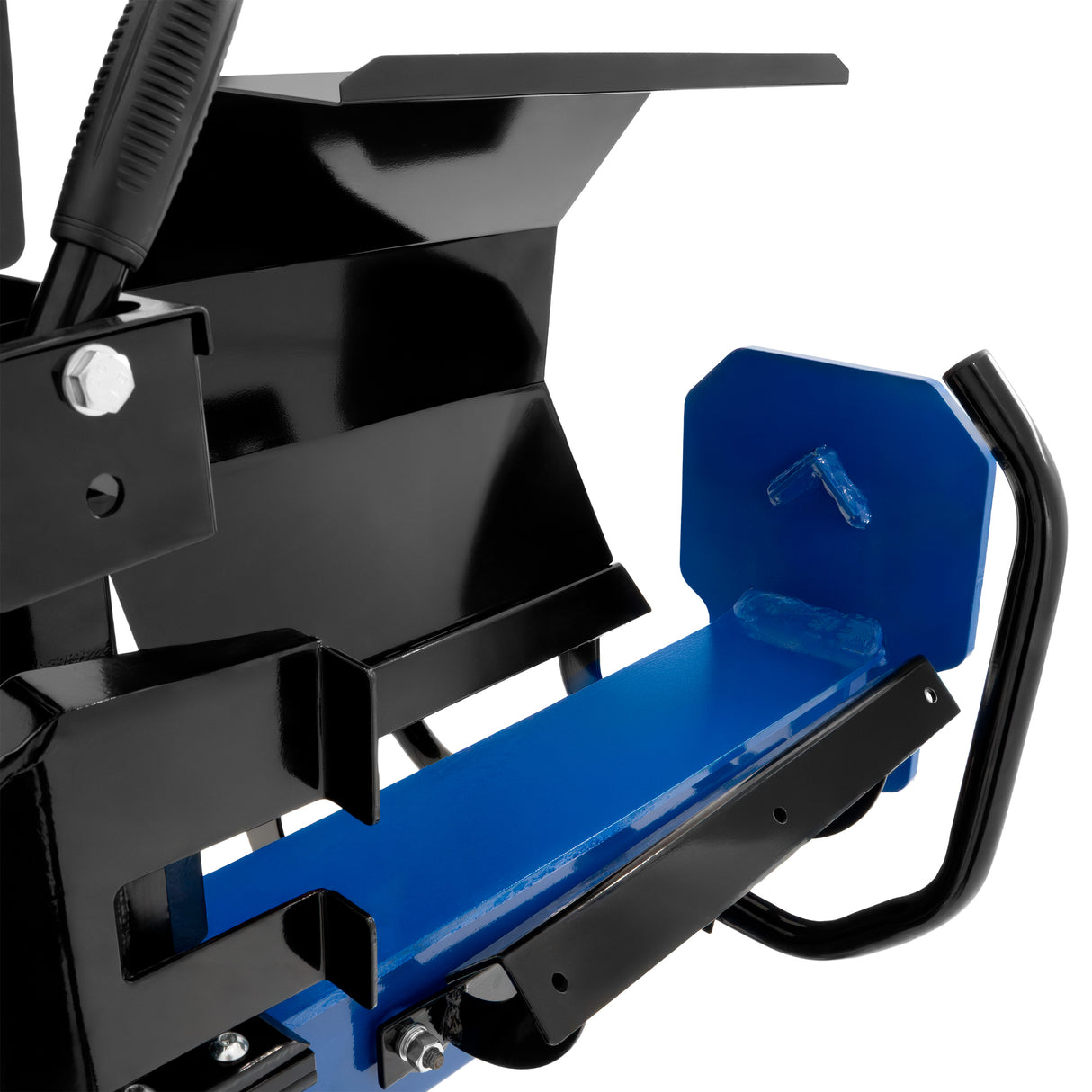 Robust vedklyv i svart och blått med en solid metallkonstruktion, skarpa kanter och en ergonomisk handtag för effektiv vedklippning