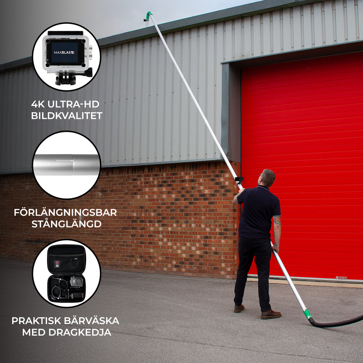 7.2m Dammsugarskaft för Rensning av Takränna och Kamera