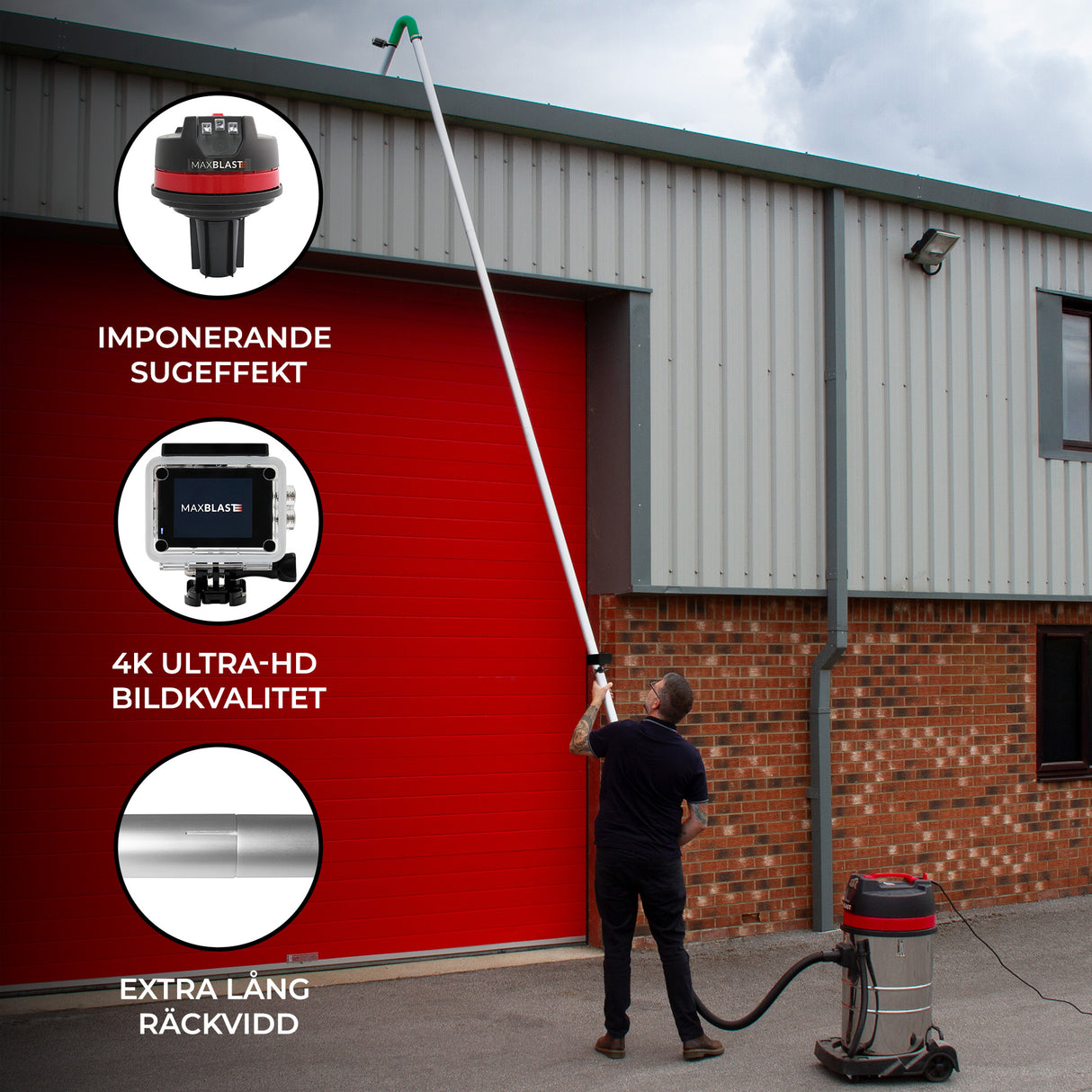Rännrengöringskit med 80L Dammsugare, Förlängningsbara Rör och 4K-Kamera