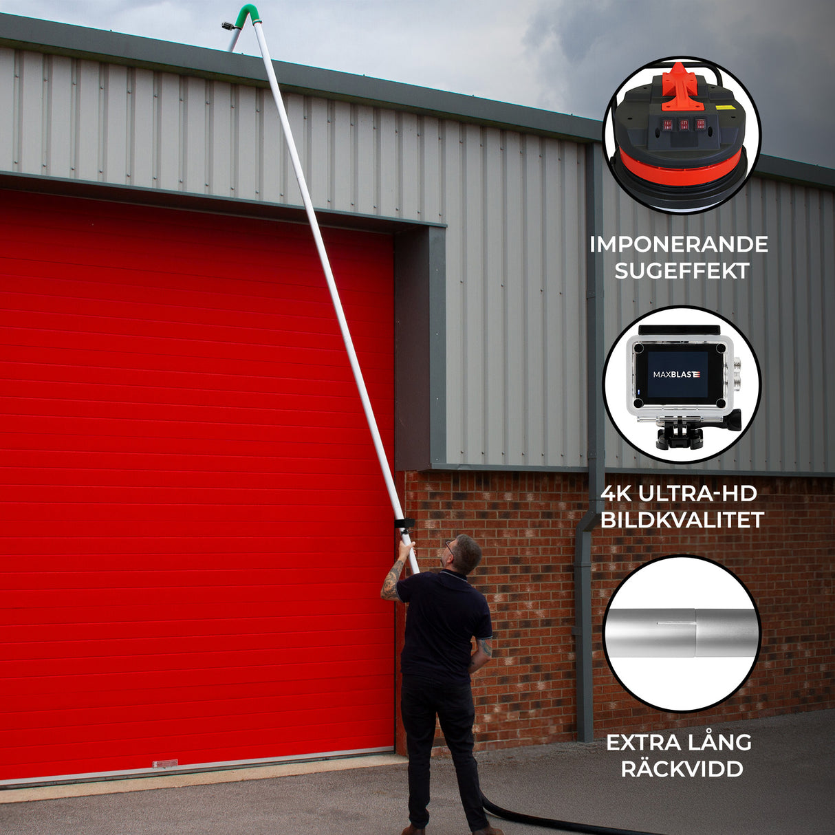 Rännrengöringskit med 90L Dammsugare, Förlängningsbara Rör och 4K-Kamera