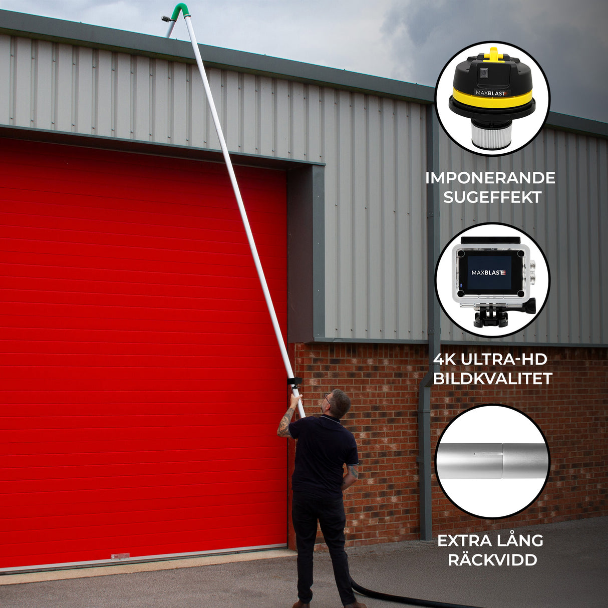 Rännrengöringskit med 60L Dammsugare, Förlängningsbara Rör och 4K-Kamera