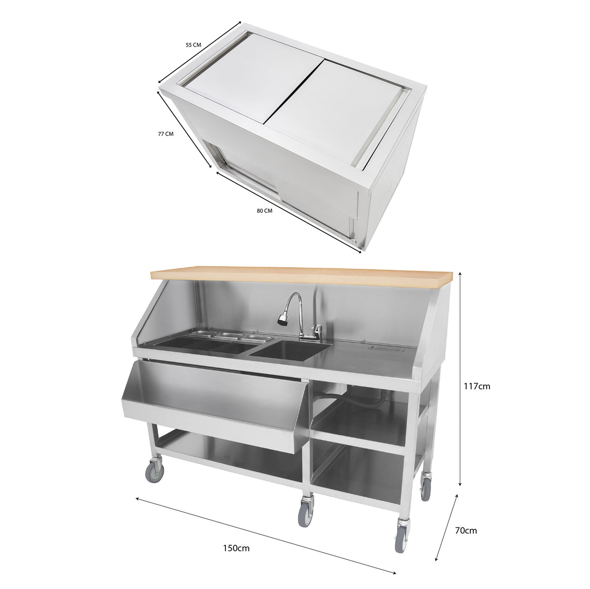 Mobil Cocktailstation med Isvagn - 80 cm