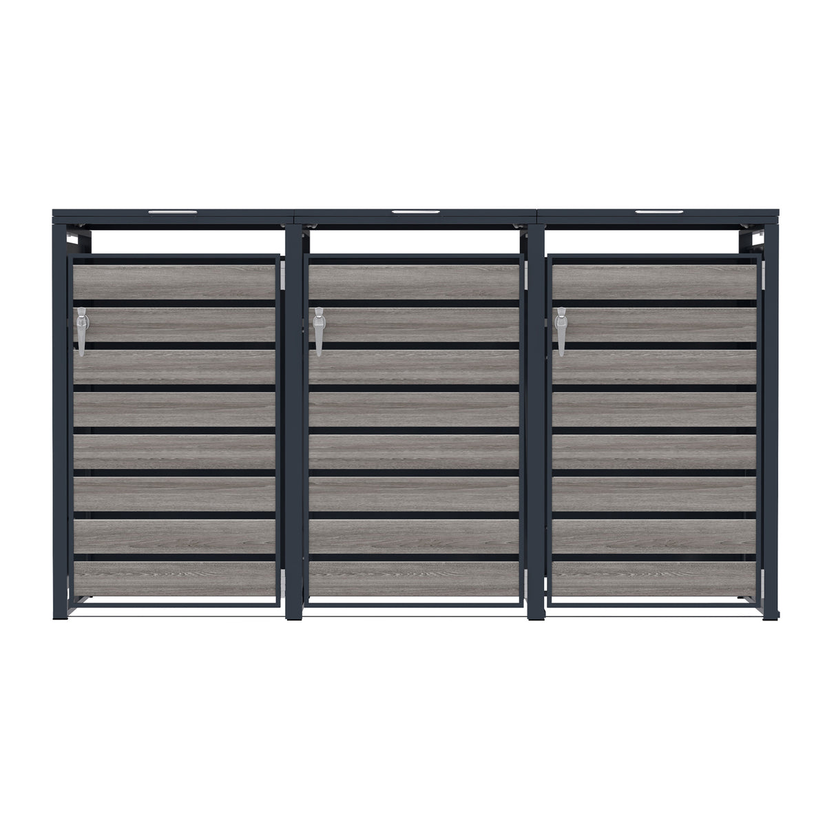 Soptunneskydd i metall för 3 soptunnor – Antracitgrå med grå träeffekt