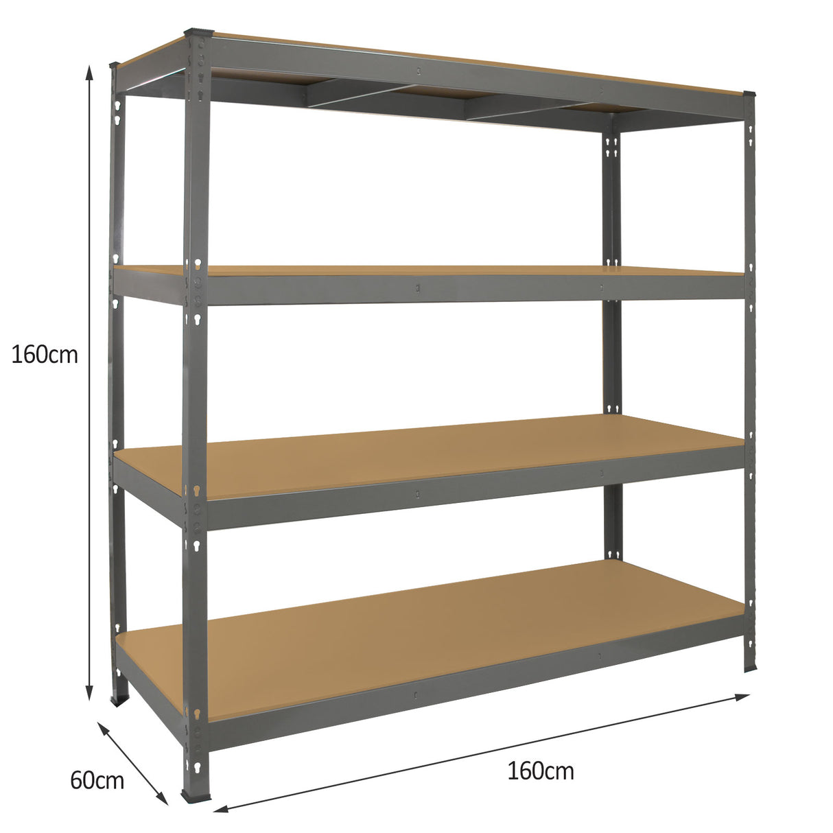Q-Rax Grå Lagerhyllor / Förvaringshyllor - 160 cm (B) x 160 cm (H) x 60 cm (D)