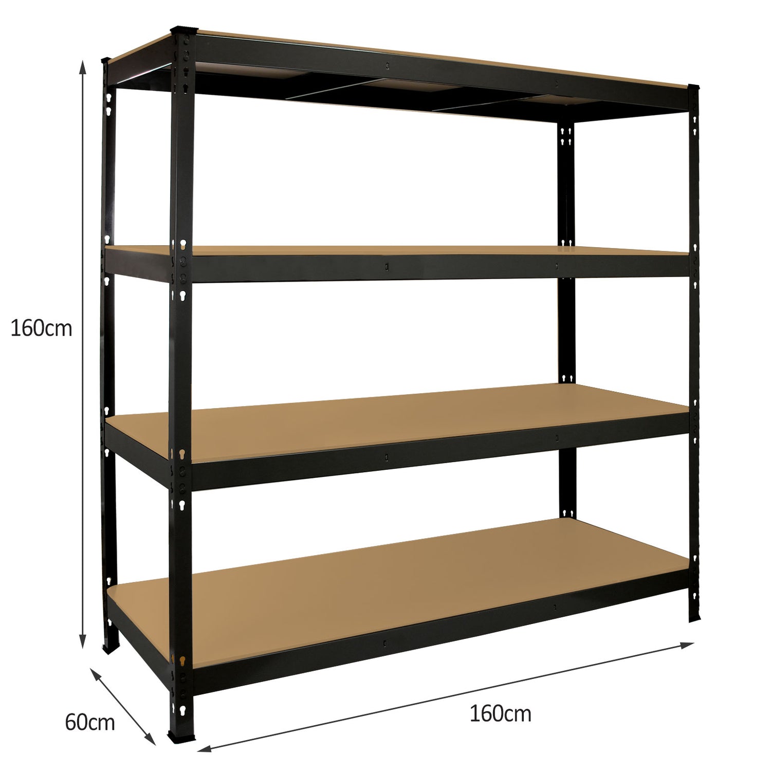 Q-Rax Svart Lagerhylla / Förvaringshylla - 160 cm (B) x 160 cm (H) x 60 cm (D)