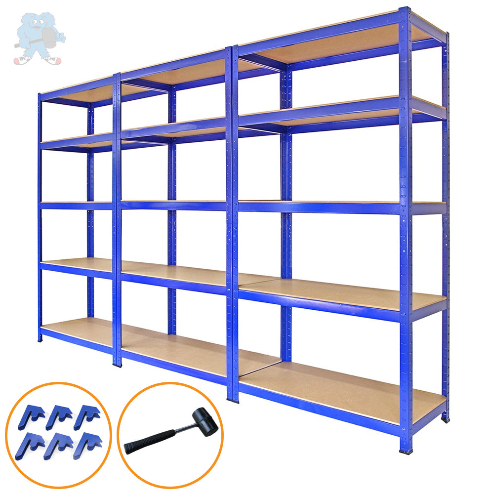 3 x 90 cm Blå Förvaringsenheter med 4200 kg Viktkapacitet & Gummiklubba