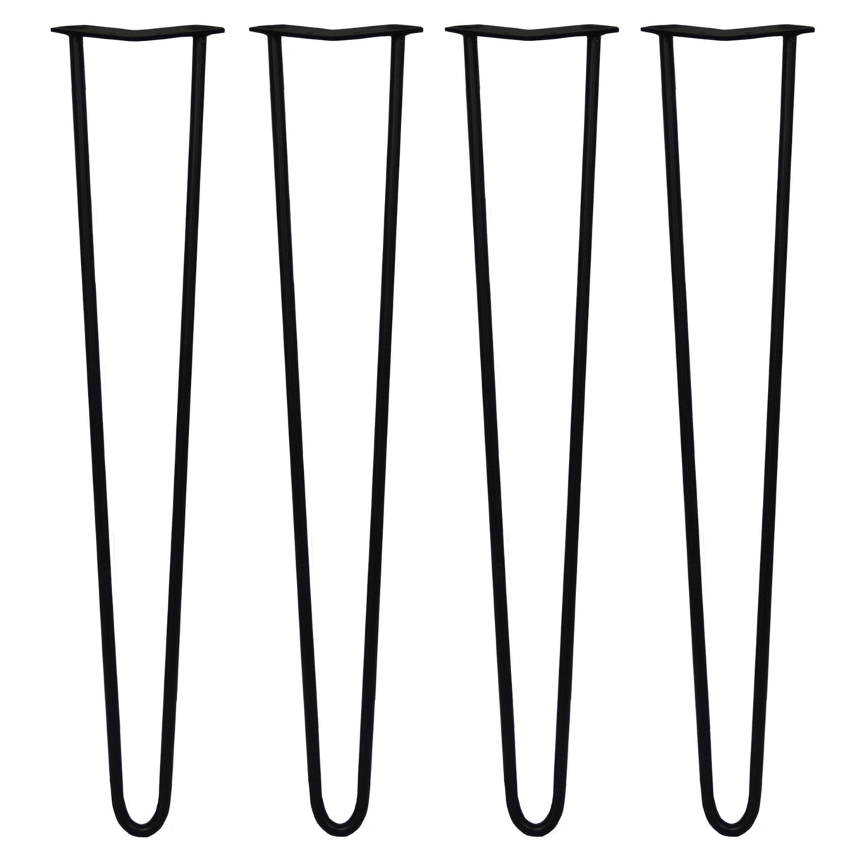 Svarta hårnålsben i metall, 4 stycken, 71 cm långa och 12 mm breda, med släta, böjda former för stabilitet och stil