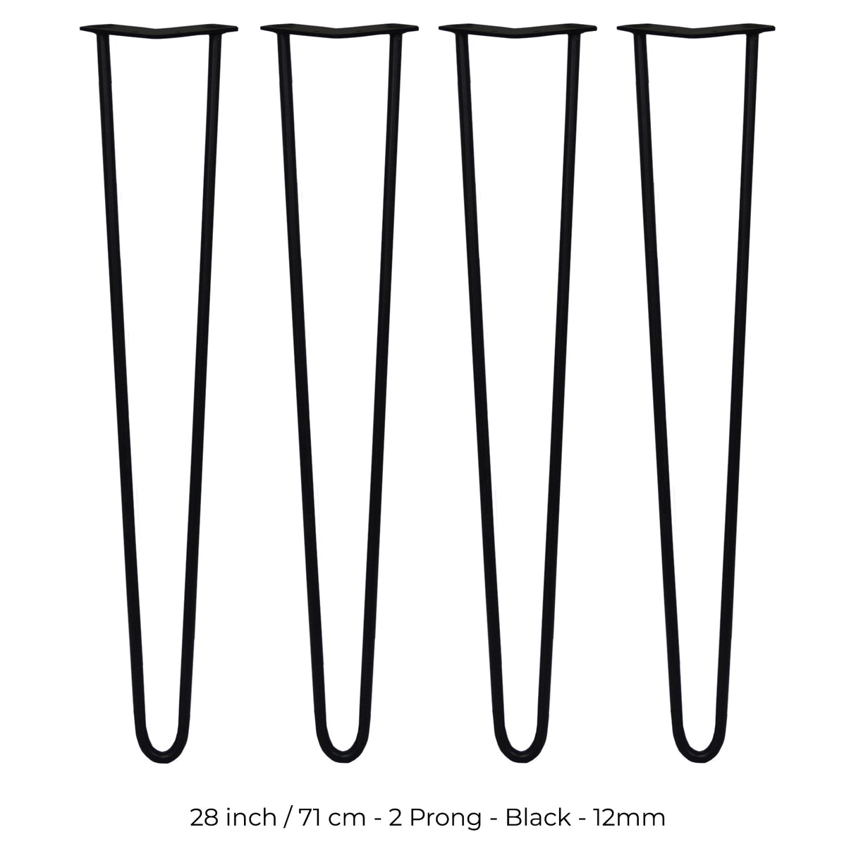 4 x 71 cm Hårnålsben - 2 Stänger - 12 mm - Svart