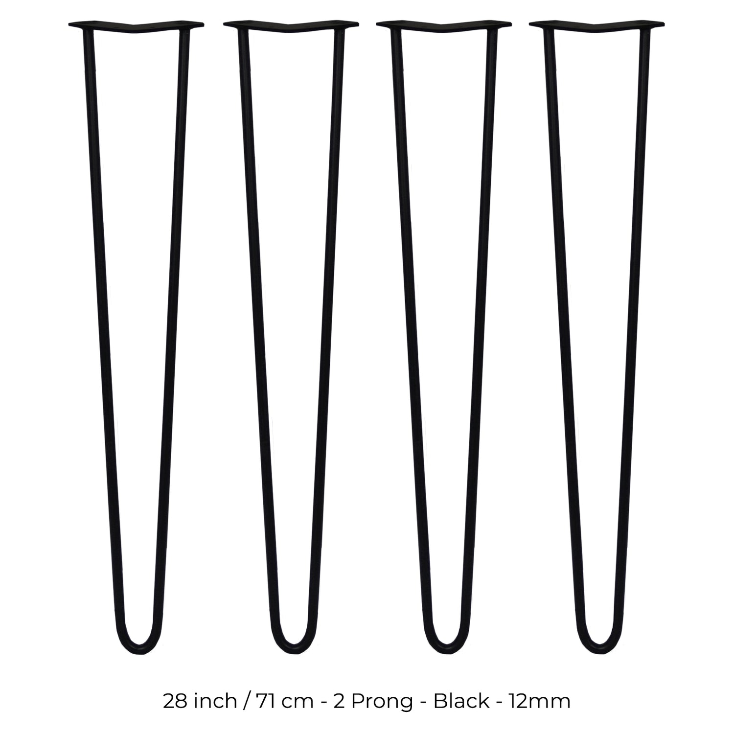 4 x 71 cm Hårnålsben - 2 Stänger - 12 mm - Svart