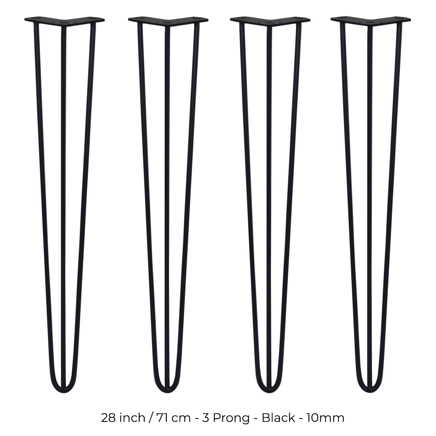 4 x 71 cm Hårnålsben - 3 Stänger - 10 mm - Svart