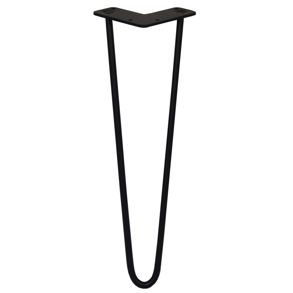 Svarta hårnålsben i metall, 40 cm långa och 10 mm tjocka, med en elegant V-form och slät yta för stabila möbelben