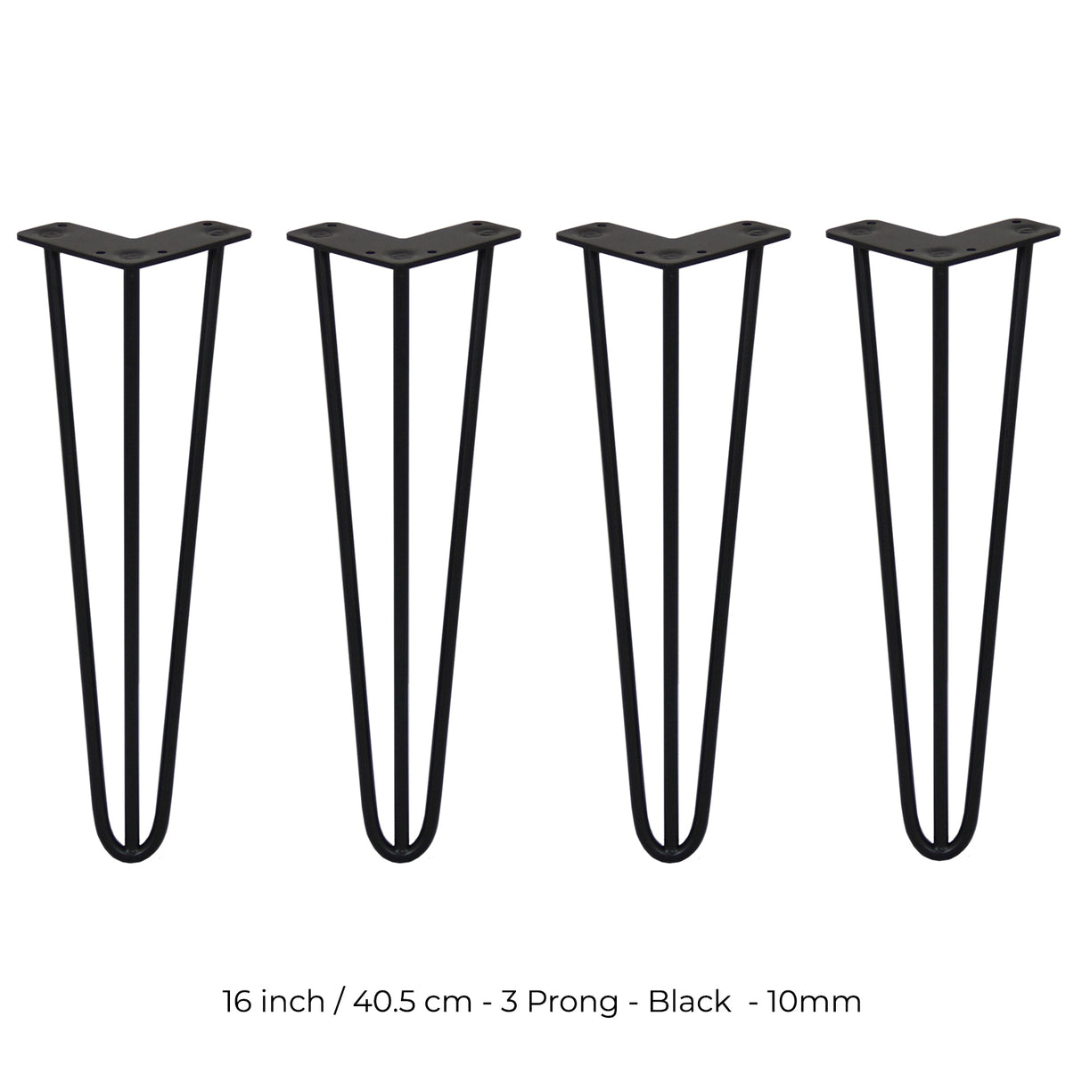 4 x 40 cm Hårnålsben - 3 Stänger - 10 mm - Svart