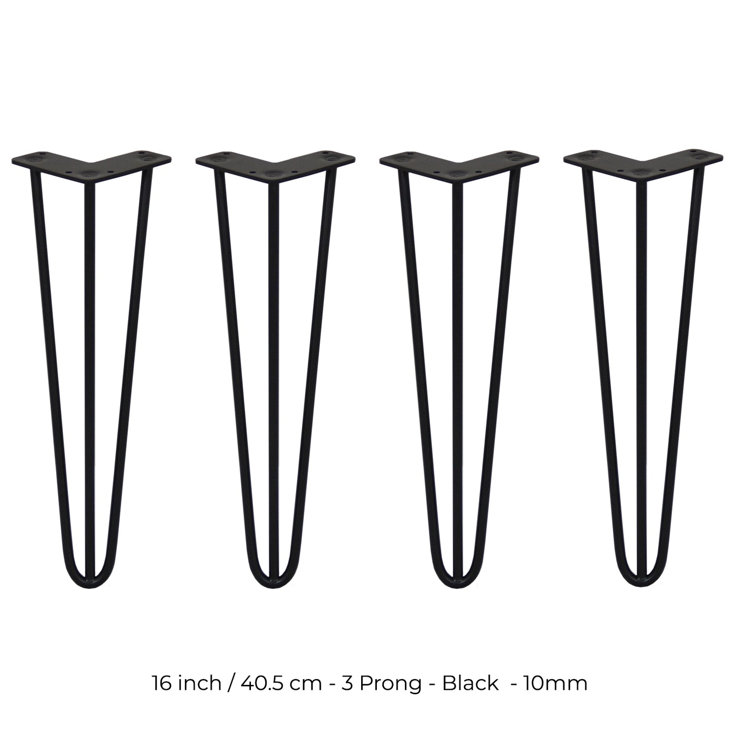 4 x 40 cm Hårnålsben - 3 Stänger - 10 mm - Svart