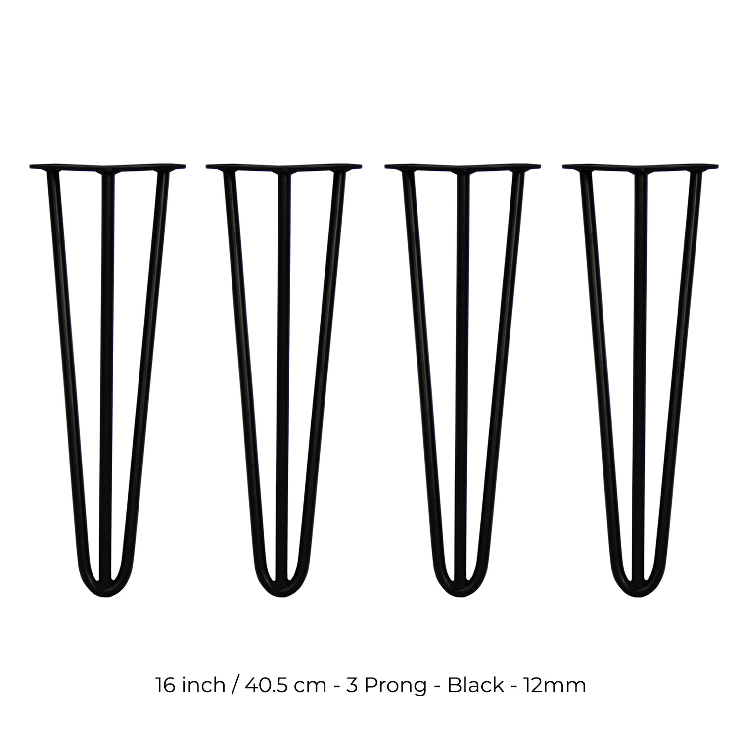 4 x 40 cm Hårnålsben - 3 Stänger - 12 mm - Svart