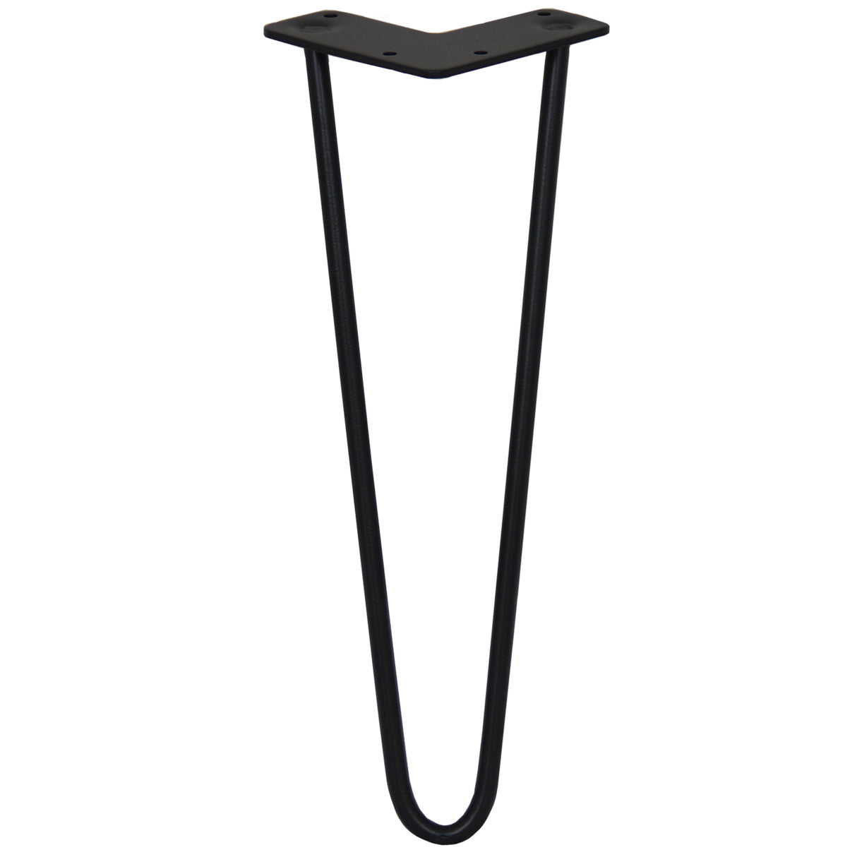 Svarta hårnålsben i metall, 35 cm långa och 10 mm tjocka, med en elegant, böjd form och stabil bas för möbelstöd
