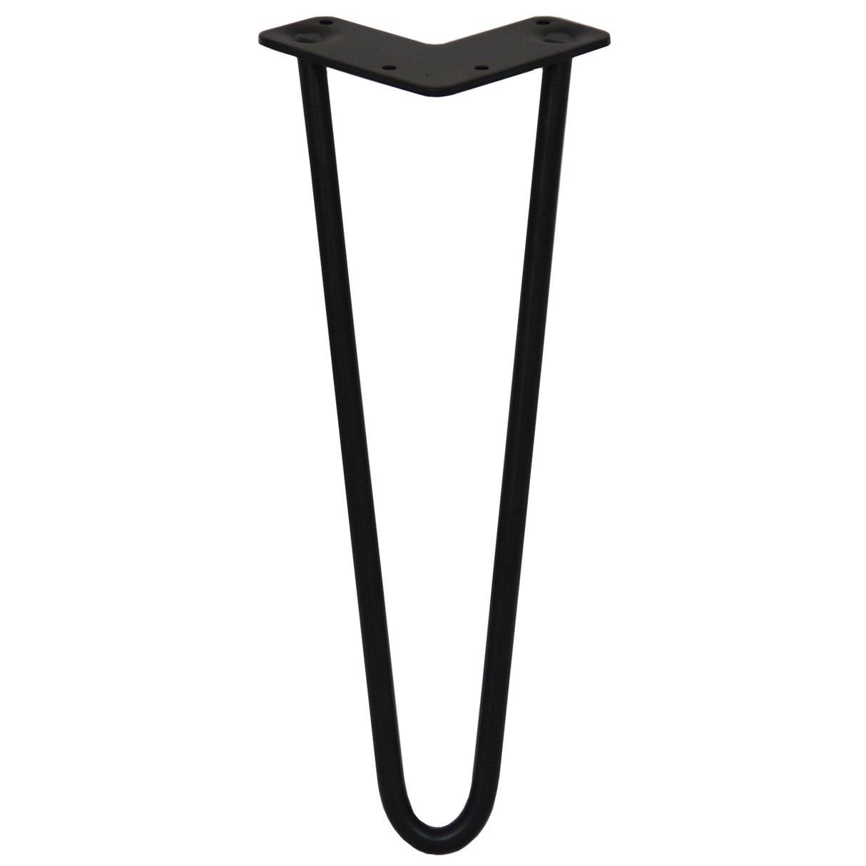Svart hårnålsben i metall, 35 cm långt och 12 mm tjockt, med en elegant V-form och slät yta för stabilitet och stil