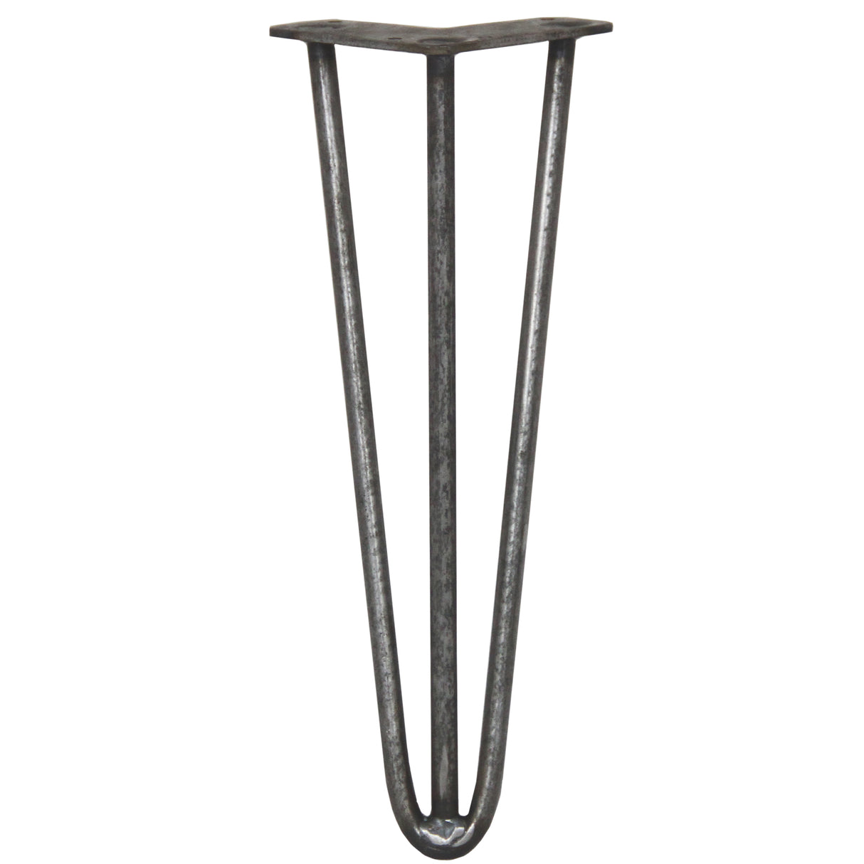 Hårnålsben i stål, 35 cm långa med tre stänger, 12 mm tjocka, med en robust och industriell design i grå metallfinish