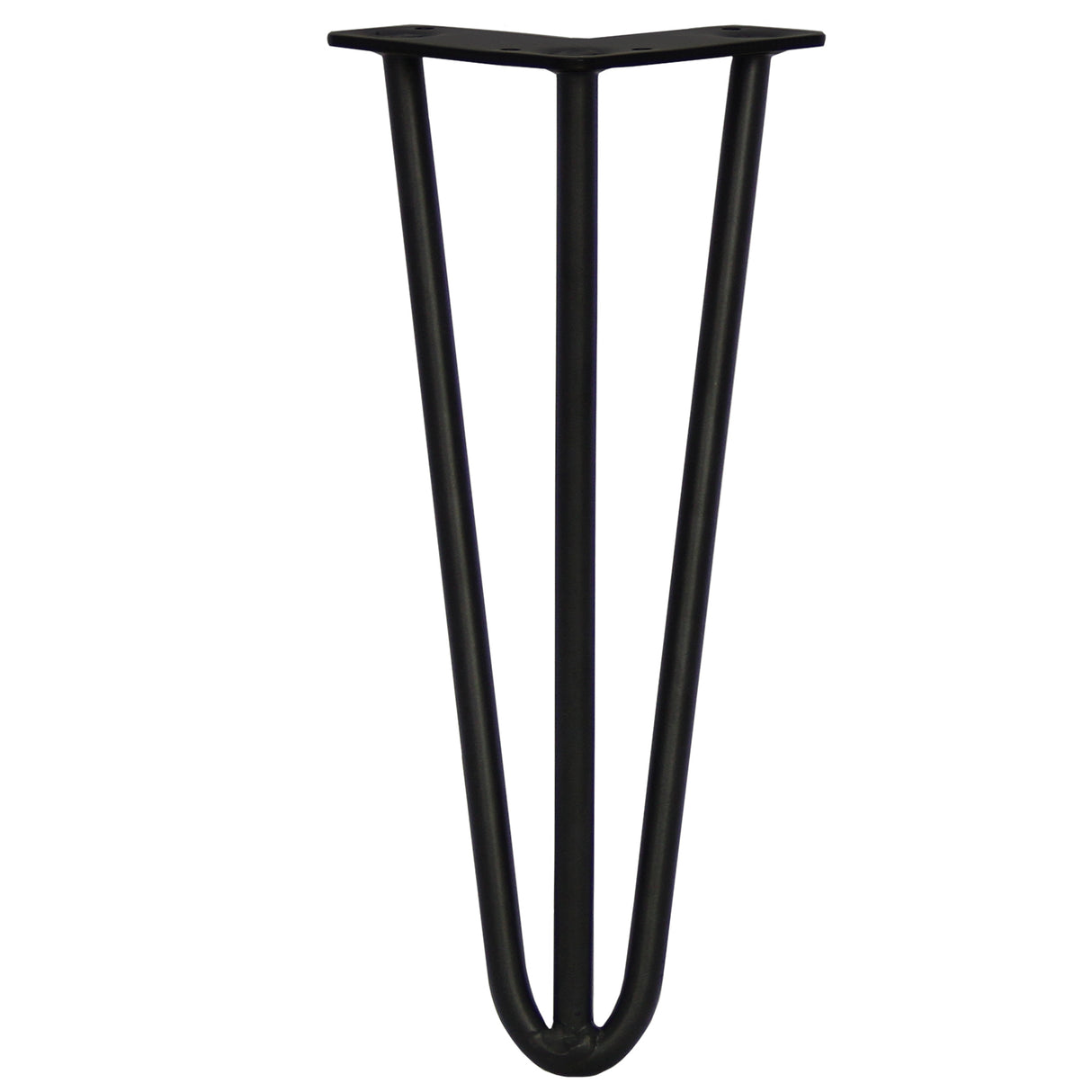 Svarta hårnålsben i metall, 30 cm långa, med en elegant, böjd design och tre stänger för stabilitet och stil