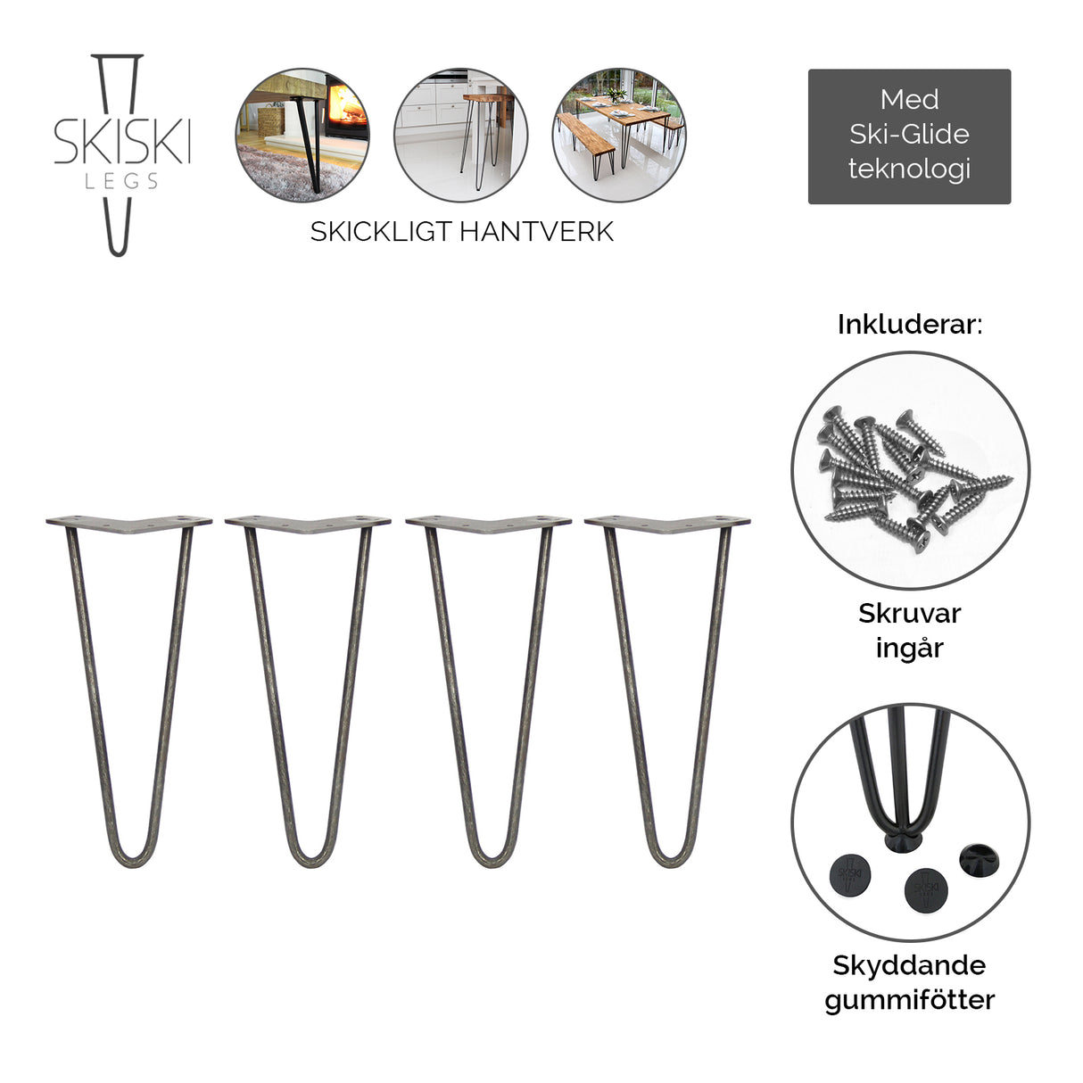 Svarta stålben med en elegant U-form, 30 cm långa, perfekta för att skapa moderna möbler med stabilitet och stil