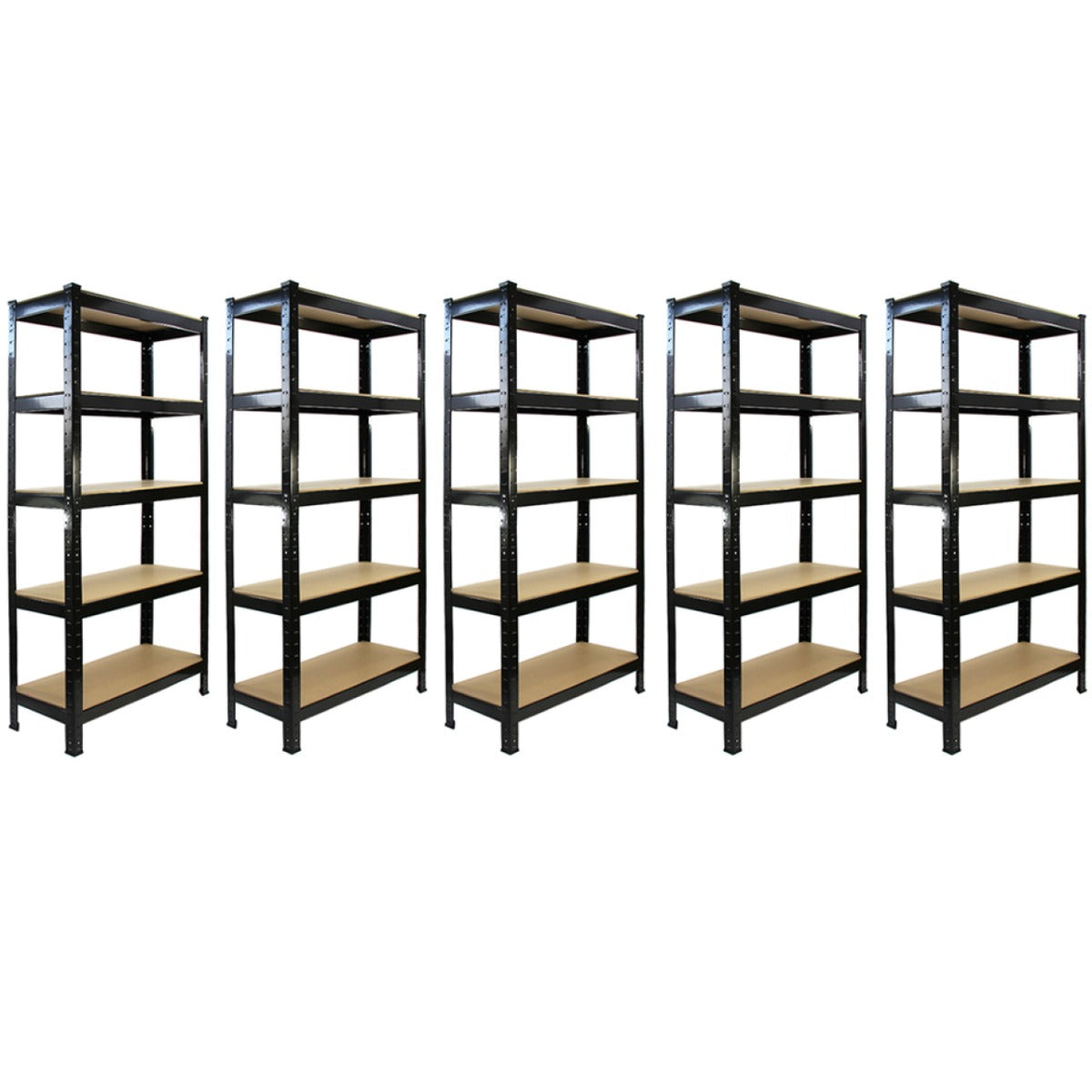 5 x T-RAX Svarta Hyllenheter i Metall 75cm x 150cm x 30cm