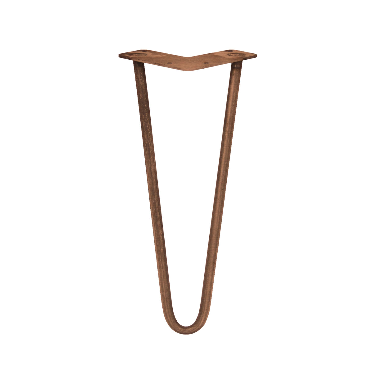 Hårnålsben i koppar, 30 cm långa, med en elegant V-form och släta, glänsande ytor för stabilt stöd till möbler