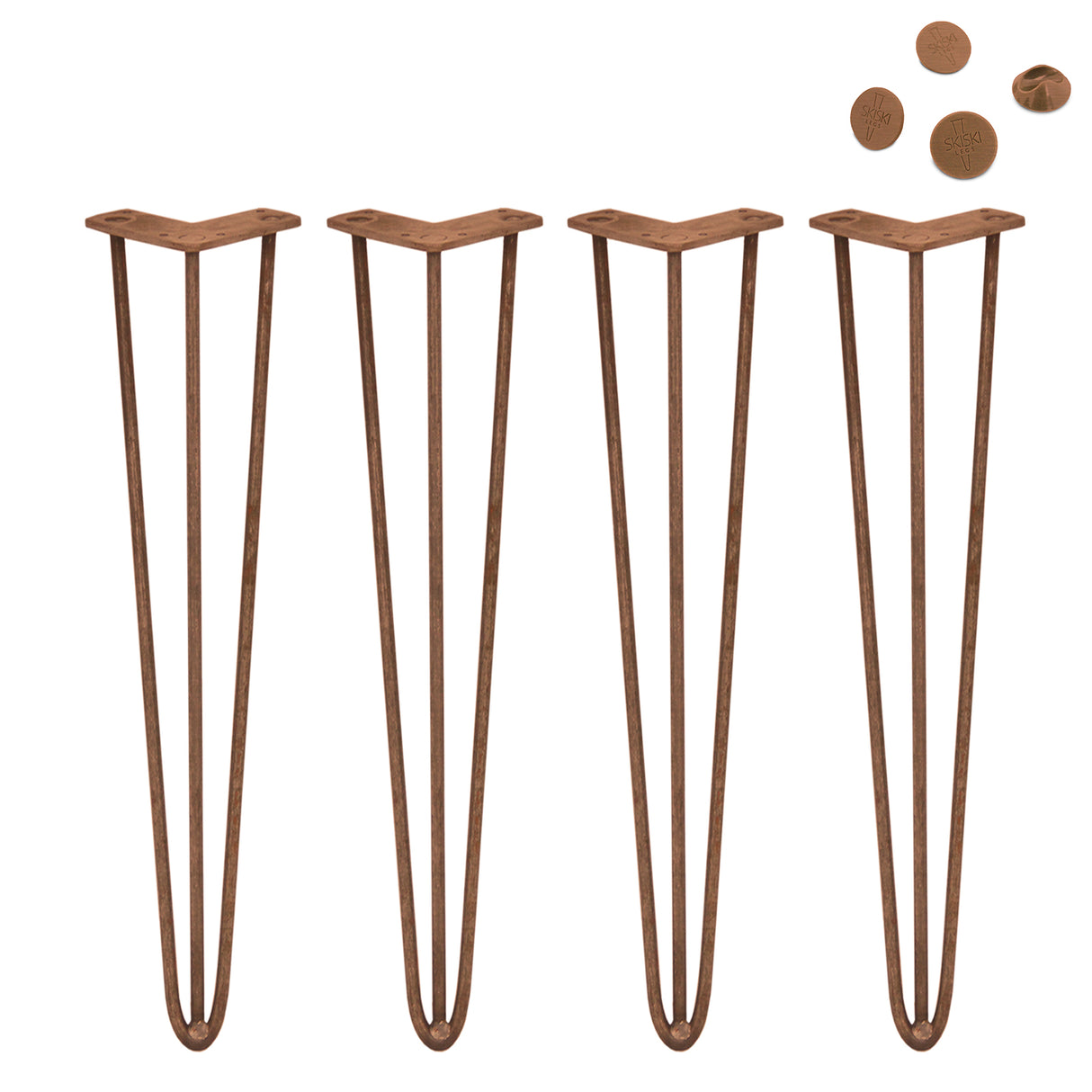 Kopparfärgade hårnålsben, 4 stänger, 71 cm långa, med en elegant V-form och slät yta, perfekt för möbelben eller DIY-projekt