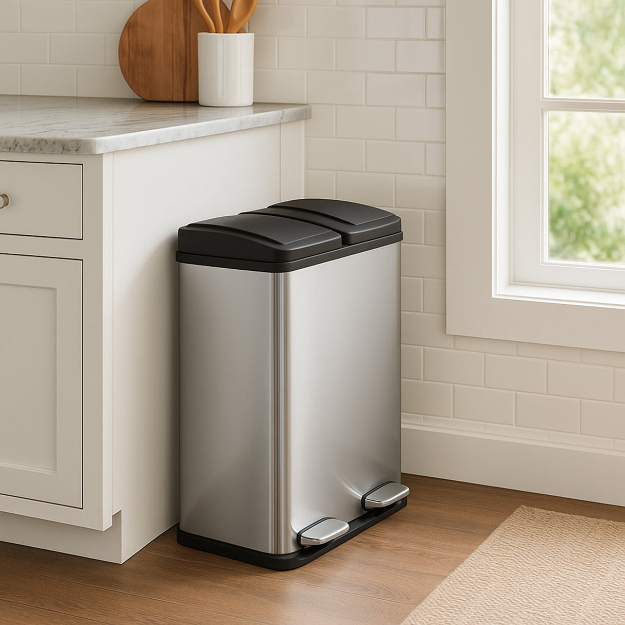 60 L Dubbla Soptunnor med pedaler | Silver