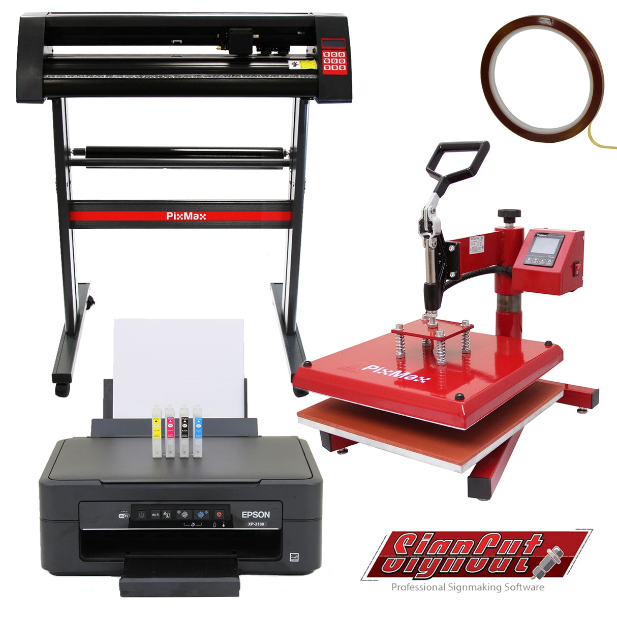 38cm Svängbar Värmepress, 720mm Skärplotter & Epson-skrivare