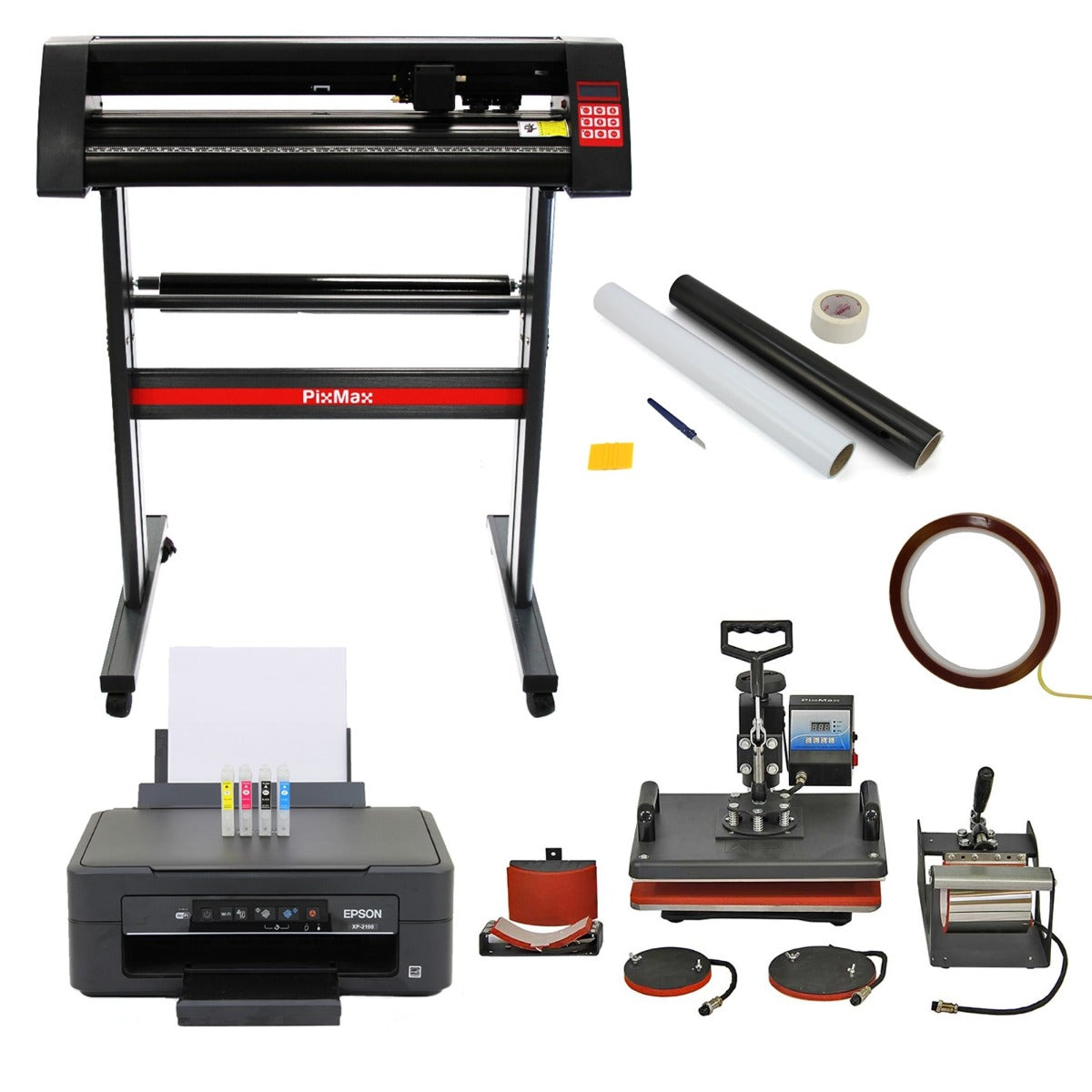 5 i 1 Värmepress, 720mm Skärplotter, Epson-skrivare & Rensningskit