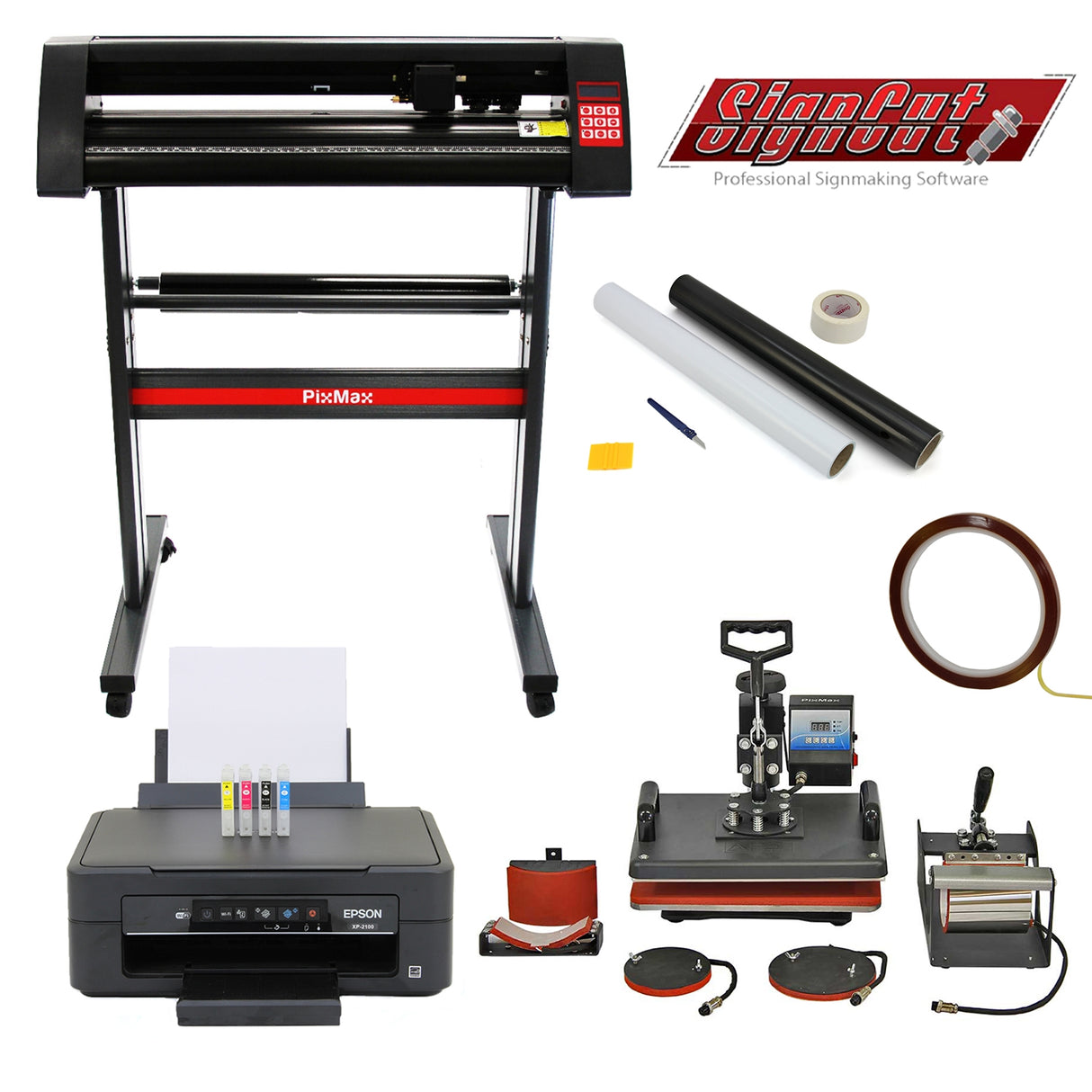 5 i 1 Värmepress, 720mm Skärplotter, Epson-skrivare & Rensningskit