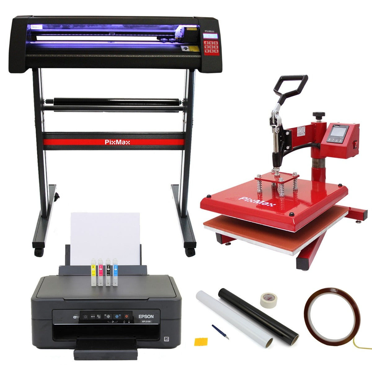 38 Svängbar Värmepress, Vinylskärare med LED, Skrivare, CISS, SignCut, Rensningskit & Värmetejp