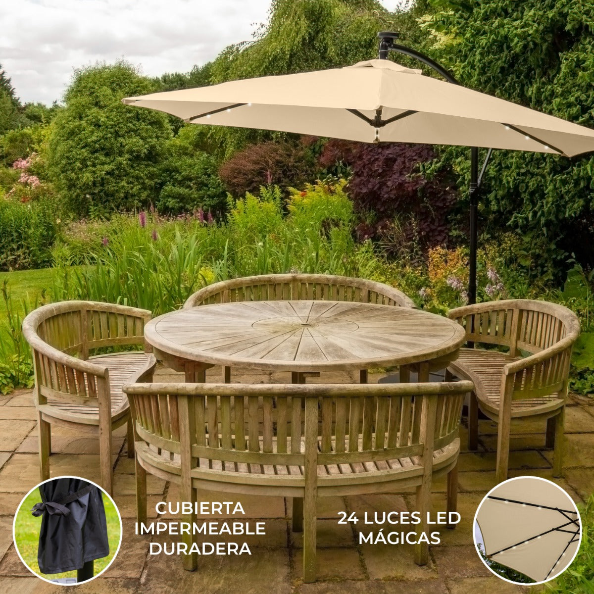 Beige 3m LED Cantilever Parasoll