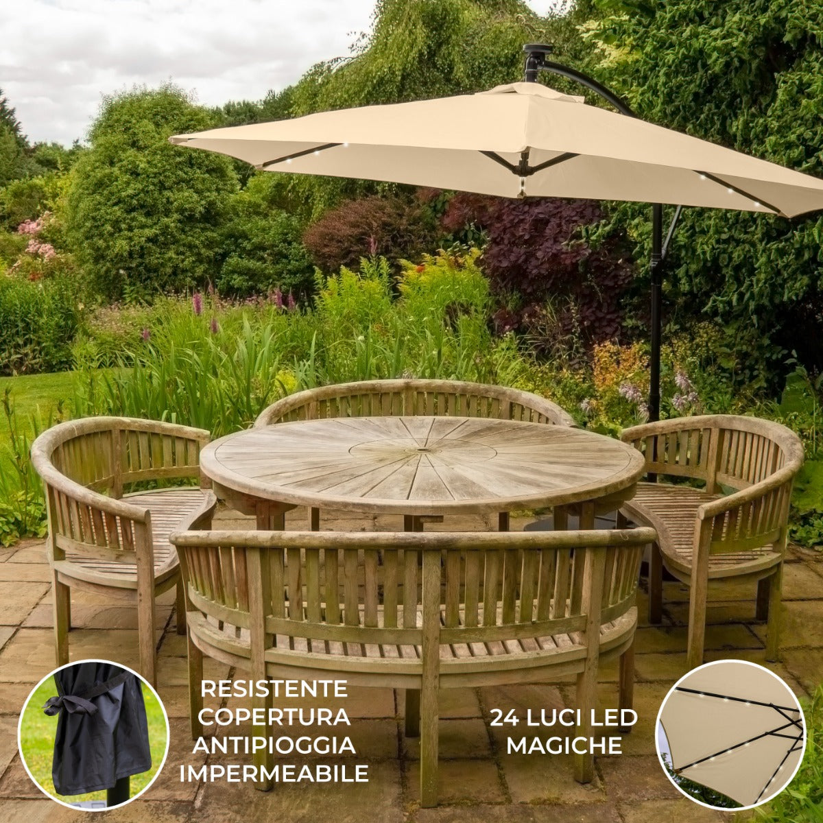 Beige 3m LED Cantilever Parasoll