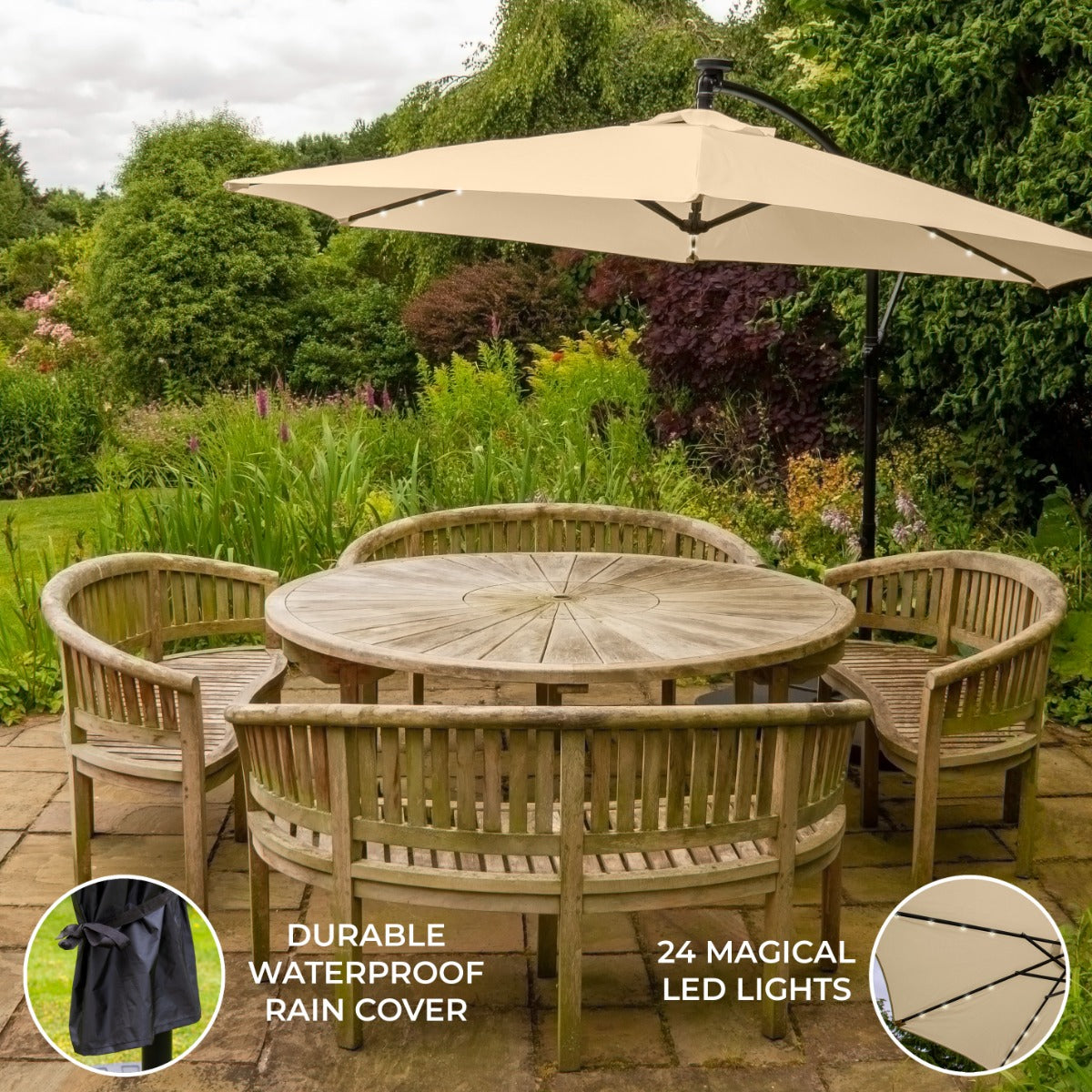 Beige 3m LED Cantilever Parasoll