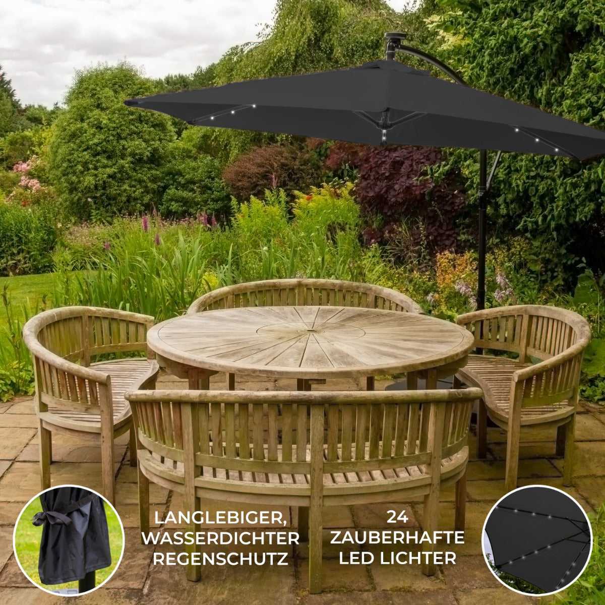 Grått 3m LED Cantilever Parasoll