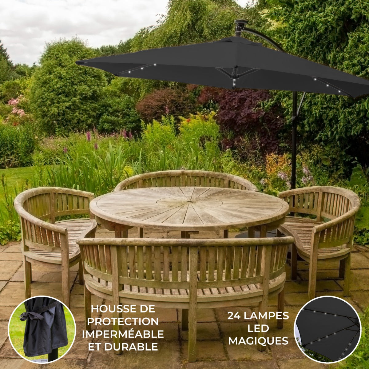 Grått 3m LED Cantilever Parasoll
