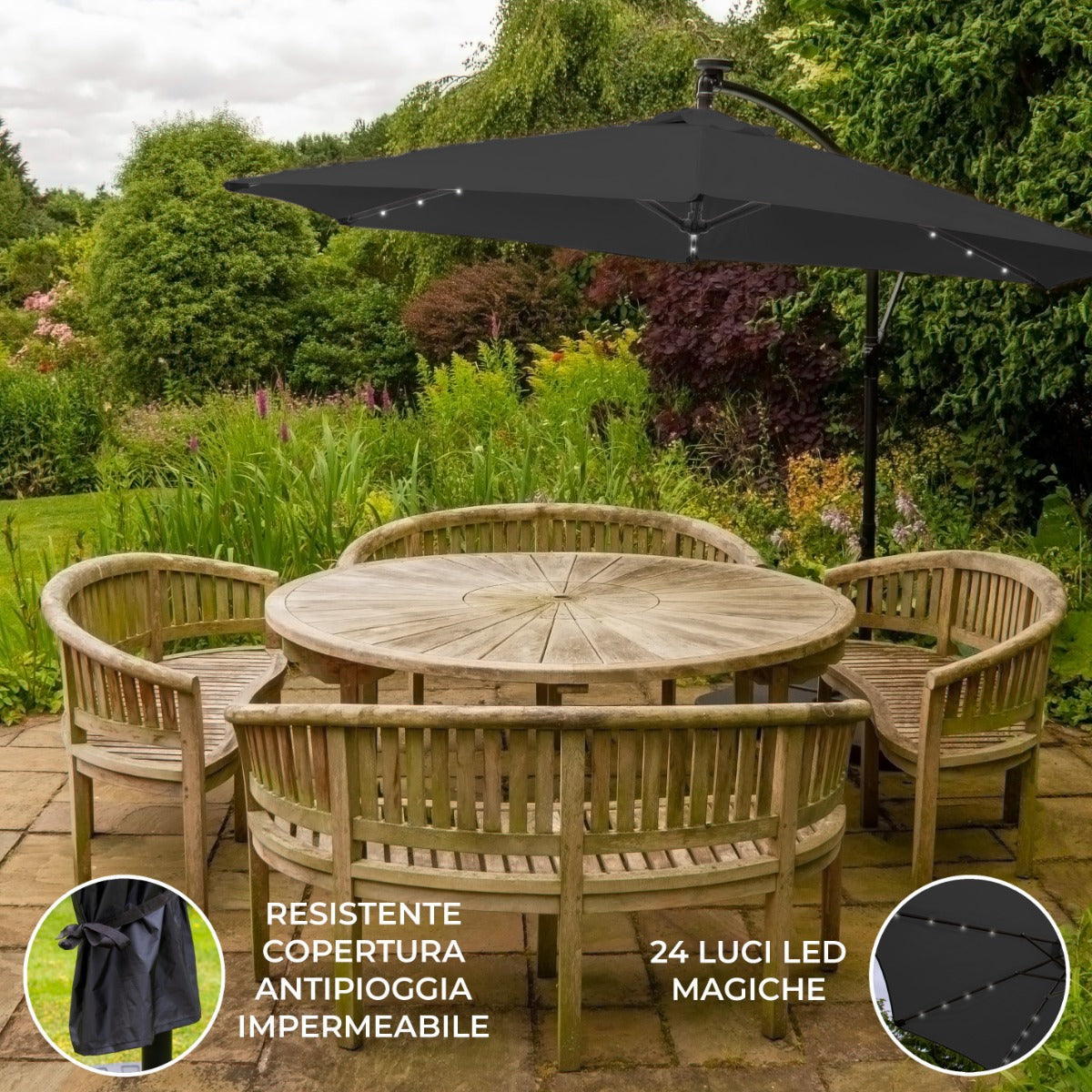 Grått 3m LED Cantilever Parasoll