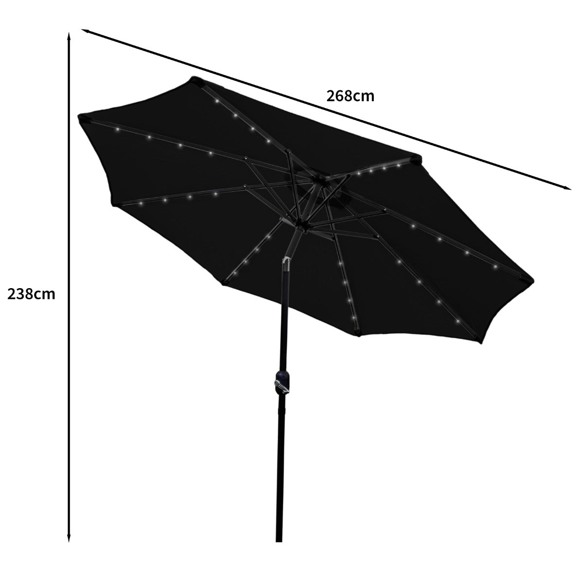 Svart 2.7m LED Lutande Parasoll