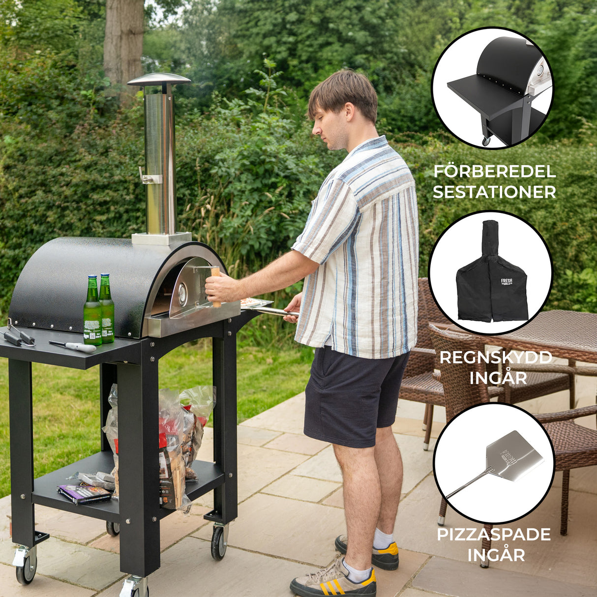 Extra Stor Fristående Pizzaugn med Stenbotten