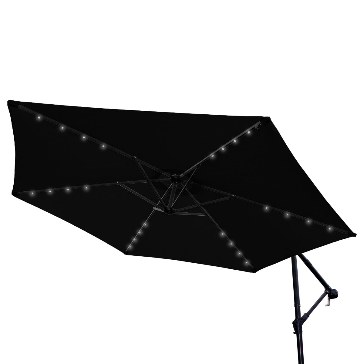 Svart 3m LED Cantilever Parasoll med Solfjäderformad Bas