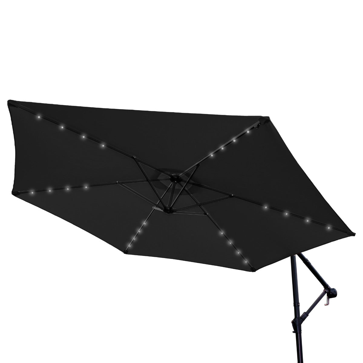 Grå 3m LED Cantilever Parasoll med Solfjäderformad Bas