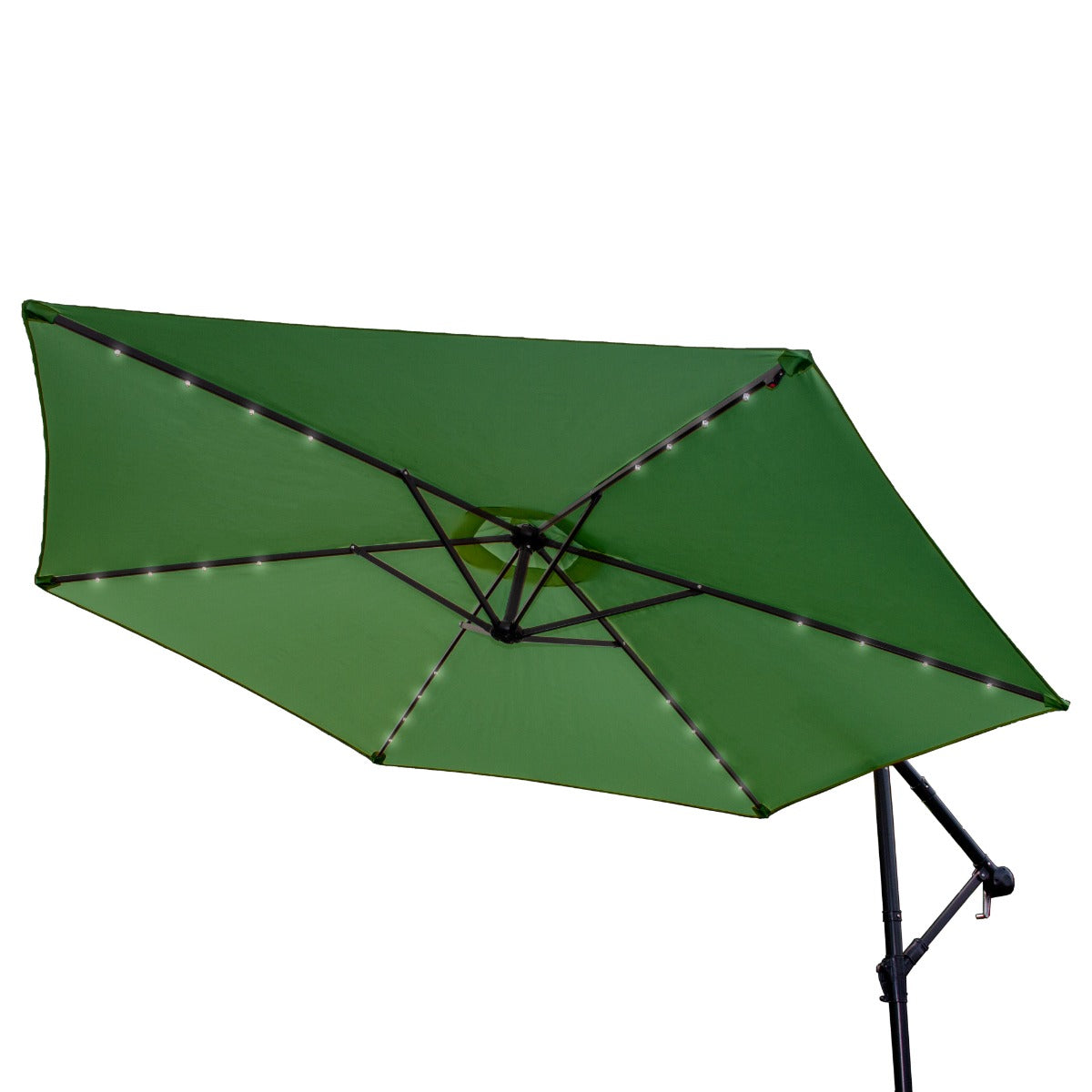 Grön 3m LED Cantilever Parasoll med Solfjäderformad Bas