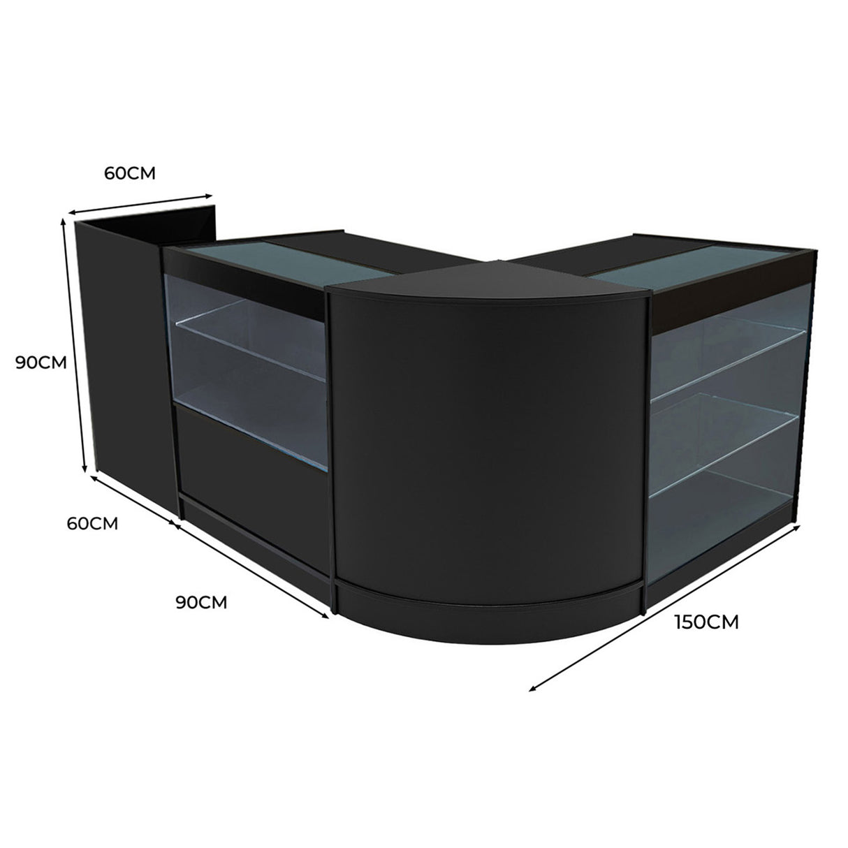 "VEGA" Set med LED-belysta Butiksmoduler CM60 + K900 + C900 + TB60 – Svart