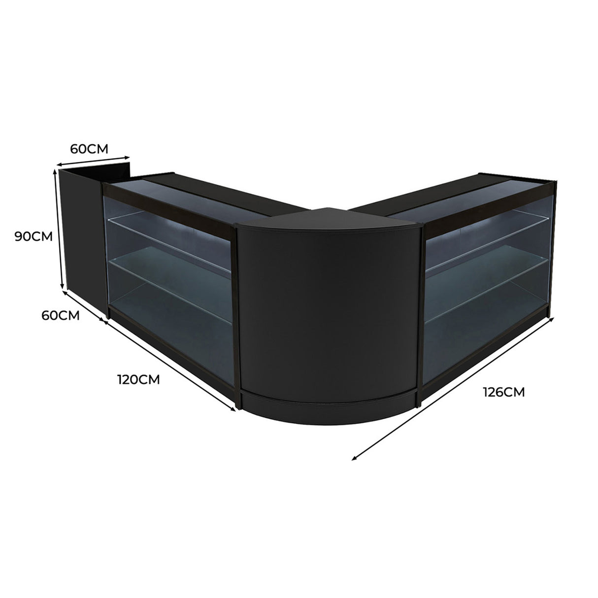 "ARIES" Set med LED-belysta Butiksmoduler CM60 + 2xK1200 + TB60 – Svart
