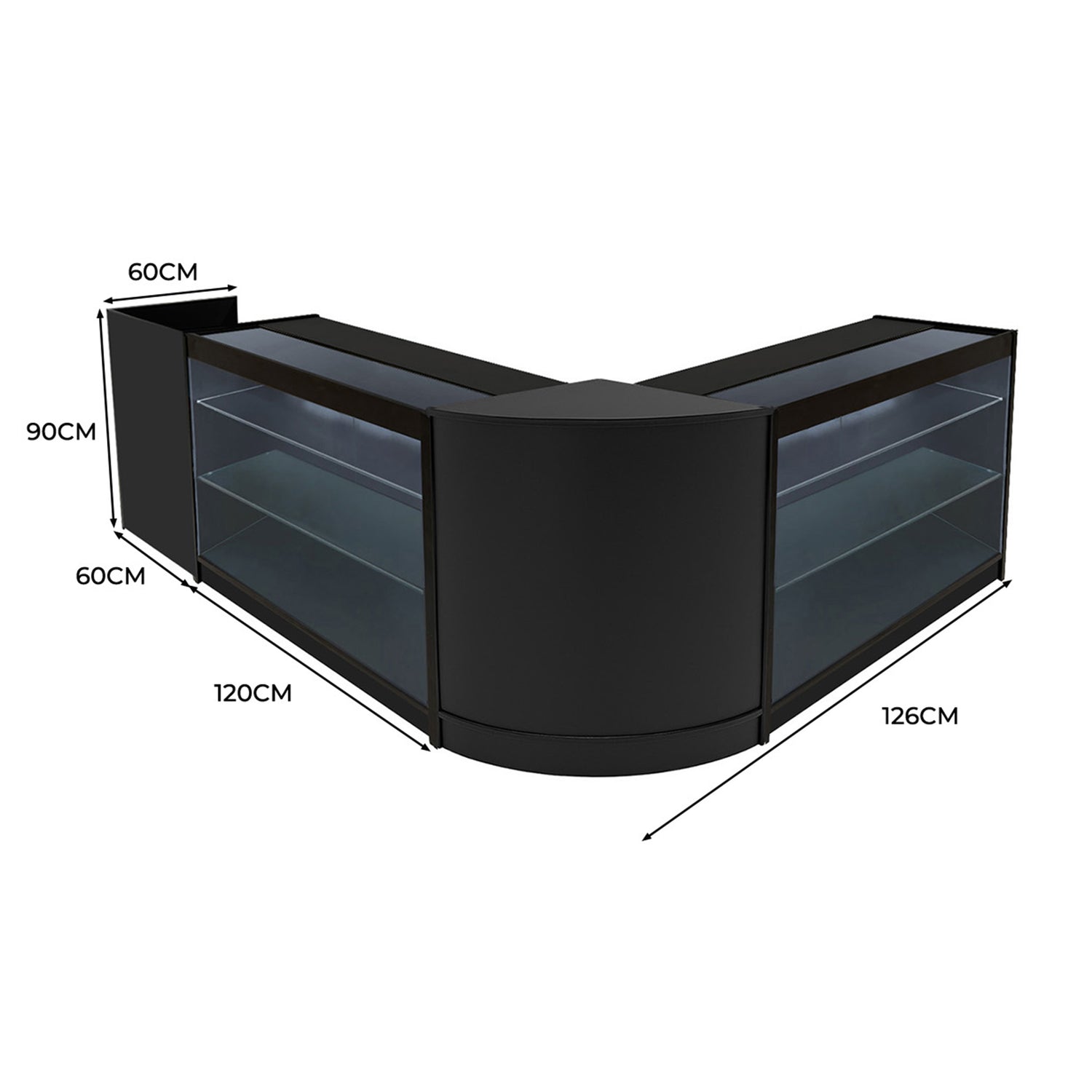 "ARIES" Set med LED-belysta Butiksmoduler CM60 + 2xK1200 + TB60 – Svart