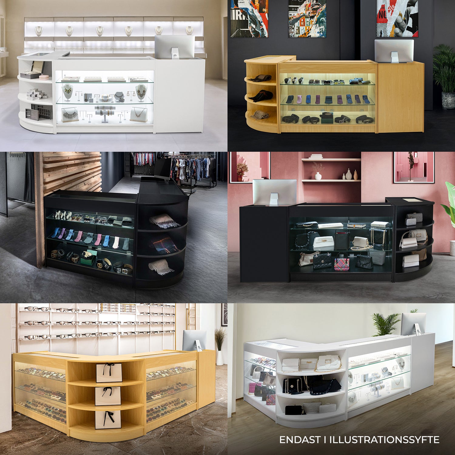 "GRAVITY" Set med LED-belysta Butiksmoduler CM60 + B1200 + C1200 + TB60 – Svart