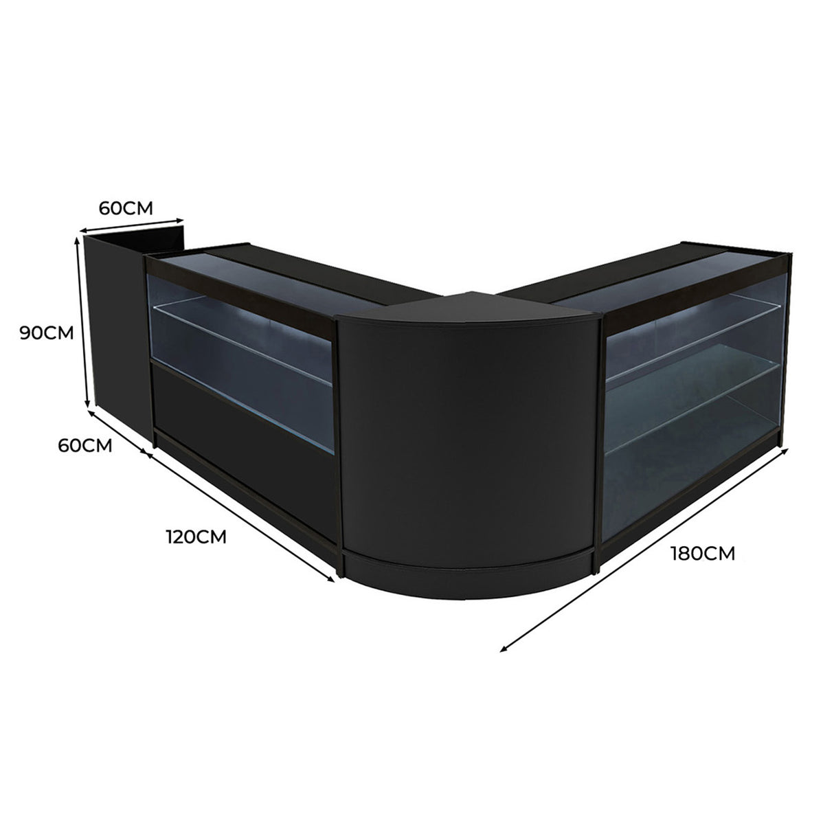 "VEGA" Set med LED-belysta Butiksmoduler CM60 + K1200 + C1200 + TB60 – Svart