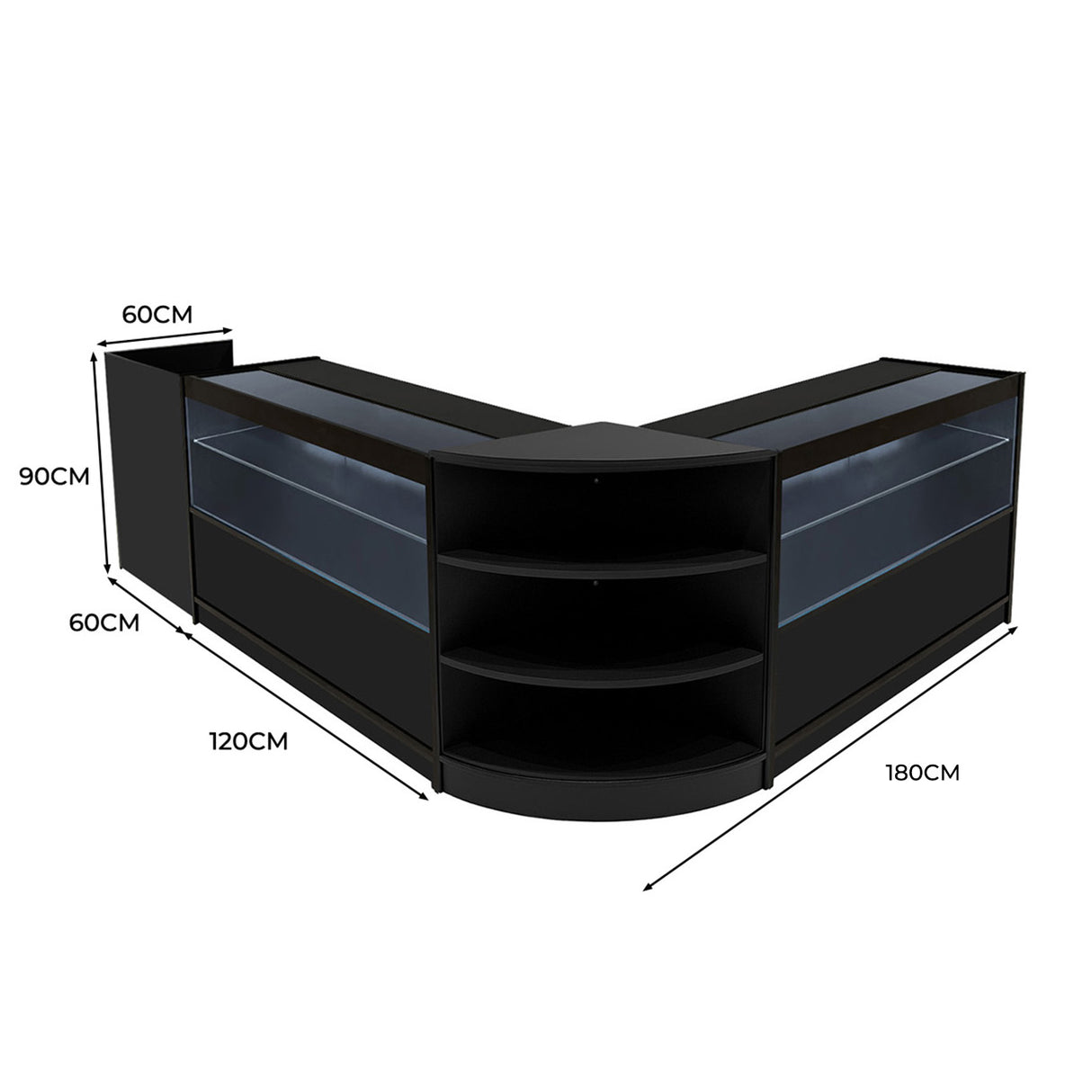 "ECLIPSE" Set med LED-belysta Butiksmoduler LM60 + 2xC1200 + TB60 – Svart