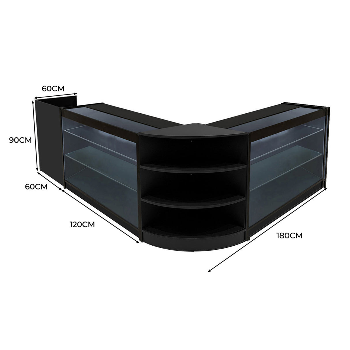 "ASTRO" Set med LED-belysta Butiksmoduler LM60 + 2xK1500 + TB60 – Svart